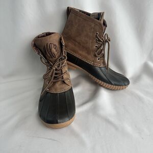 Marley Lilly Women's Brown Monogrammed Duck Boots Size 7